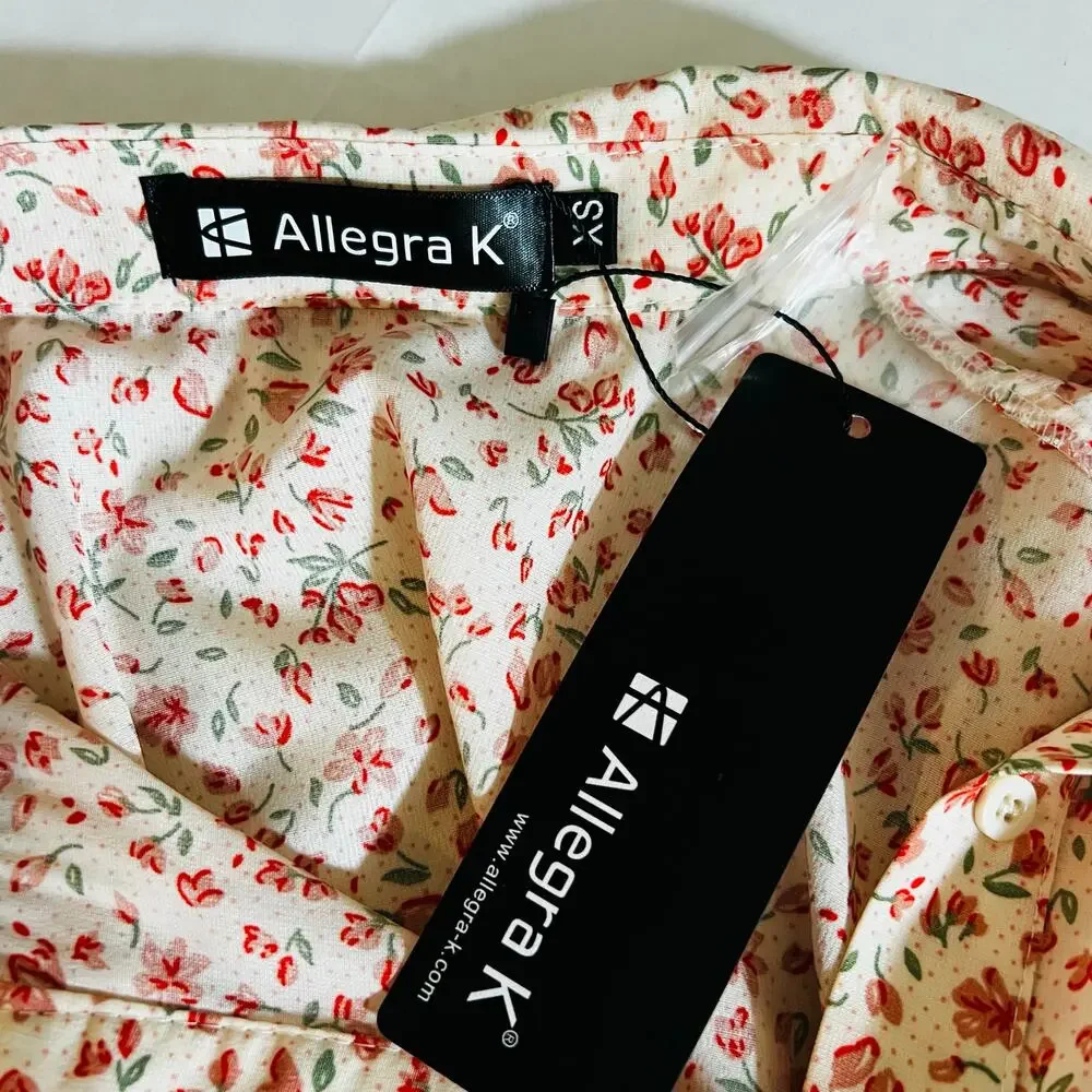 Allegra K Floral Sleeveless Half Button Up Dress Size XS NWT